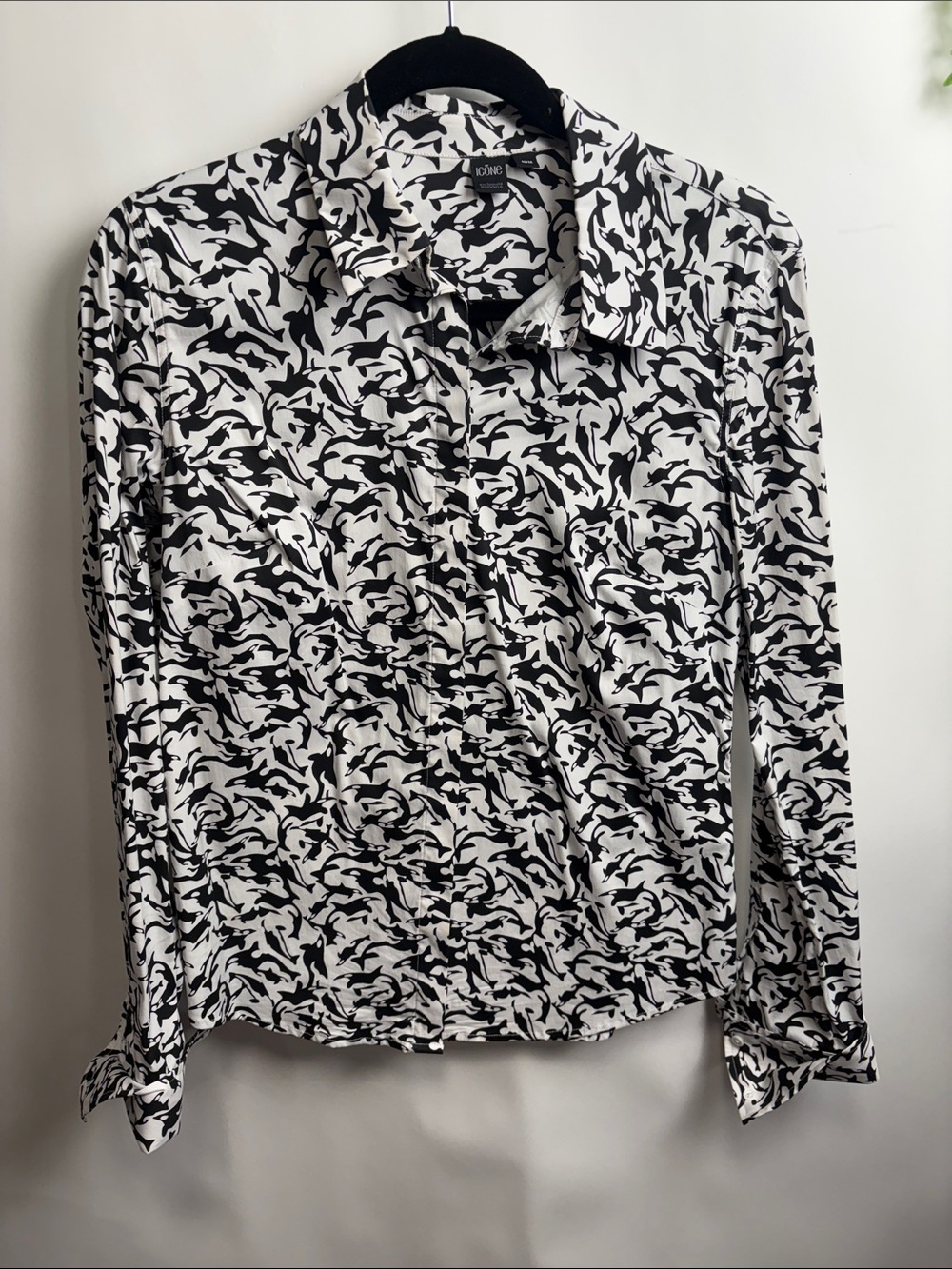 ICONE Black & White Abstract Print Collared Blouse